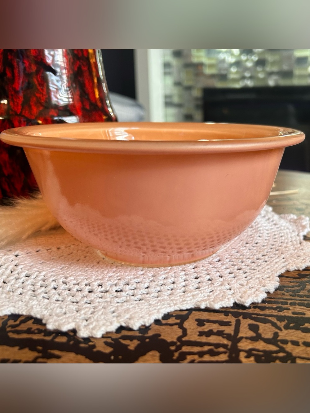 Vintage Pyrex #322 Peach Autumn Rainbow Clear Bottom Mixing Bowl | 1.5L | 1980s